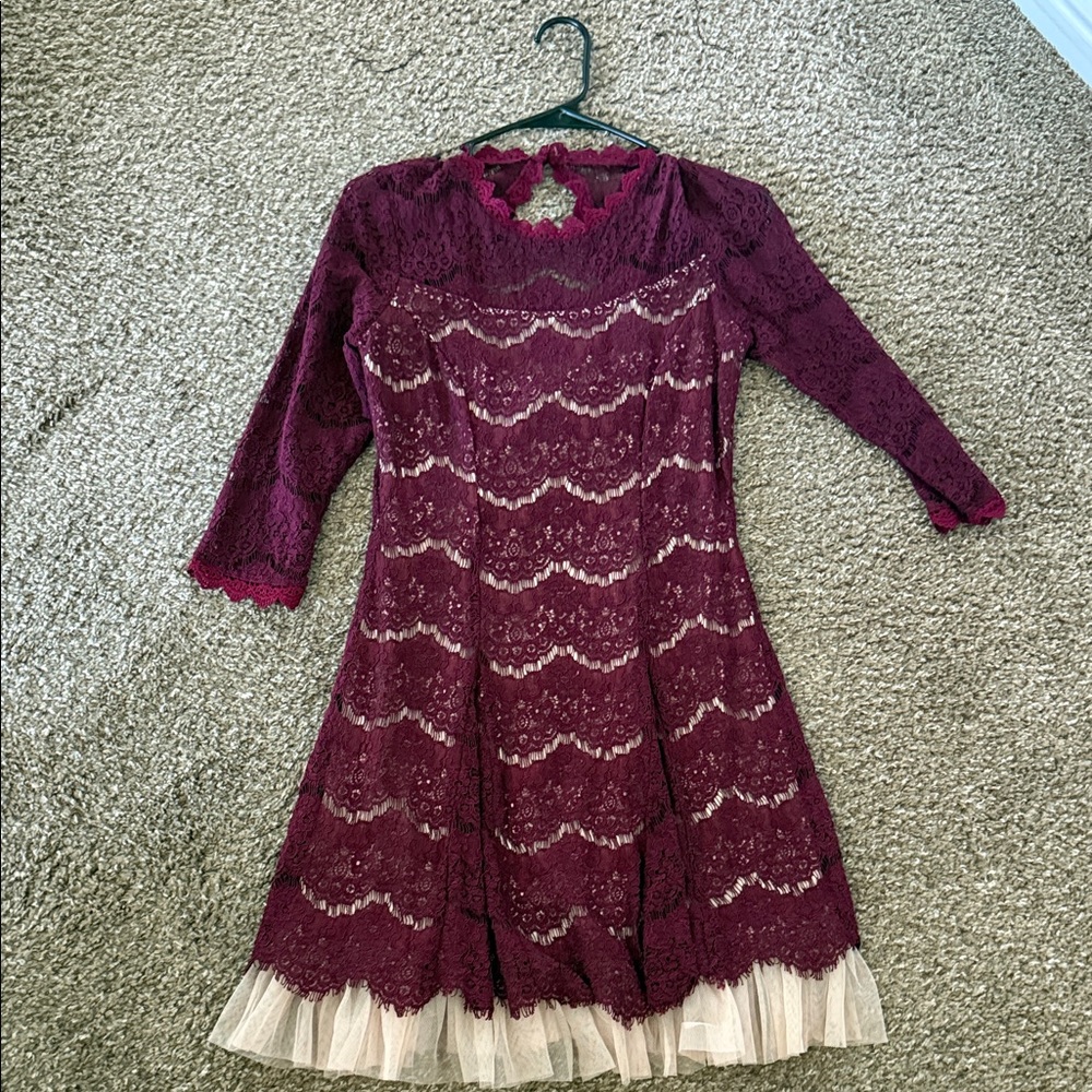 Francesca's Collections Burgundy Lace Dress